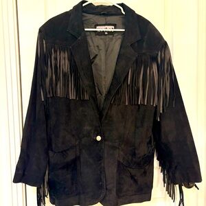 Vintage Black Genuine Leather Fringe Jacket sz Medium